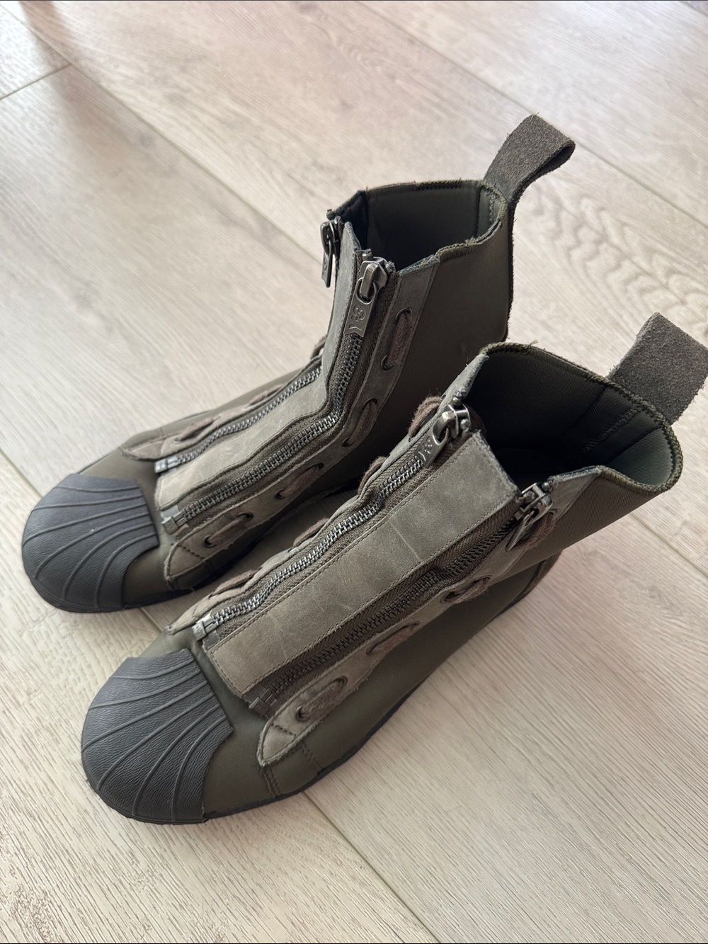 Y-3 Olive Green Front-Zip Rubber-Toe Boots